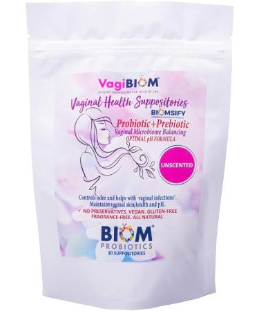 Biom Vaginal Probiotic Suppository: Natural Vaginal pH and Odor Control Regimen; Balance and Nourishes Vaginal Microbiome; No Parabens, Fragrance-Free (30)