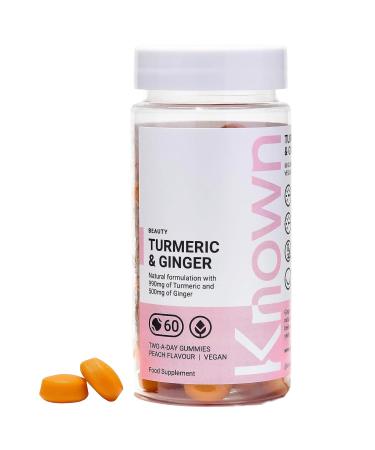 Vegan Turmeric & Ginger Vitamin Gummies by Known Nutrition | 60 Two-a-Day Gummies (One Month s Supply) | Vegan Food Supplement with Natural Botanical Extract | 100% Natural Peach Flavoured