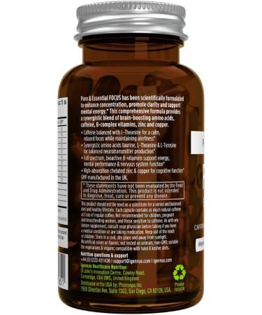 Focus Comprehensive Nootropic - 200mg Caffeine Brain Booster with L-Theanine & Methylated B Vitamins - Non-GMO 60 Capsules for Cognitive Performance - Buy Online on GoSupps.com