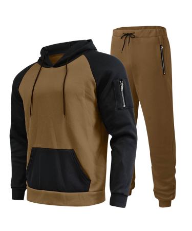 Hanxiulin men's training suit adjust jogging men polyester suit sweatshirt fitness jogging suits sports clothing men jogging suit sweatshirt pants khaki l