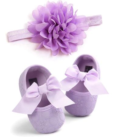 Baby Girl's First Walking Shoes Mary Jane Flats | Soft Anti-Slip Princess Shoes with Bow-Knot | Purple 12-18 Months - Buy Online on GoSupps.com