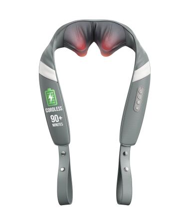 Alljoy wireless neck massager with with a heat function Shiatsu massage device for neck back shoulder 3D-rotating portable shoulder massage device with adjustable strap gifts gray-4d