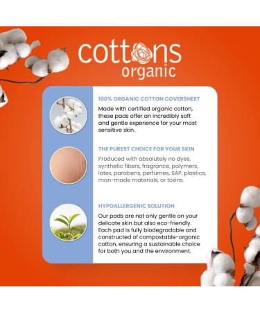 Cottons Maternity Pads with Wings - 10 Individually Wrapped, Organic, Unscented, Chlorine-Free - Heavy Absorbency | Single Pack - Buy Online on GoSupps.com
