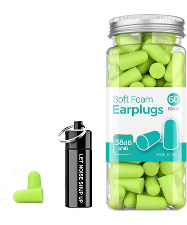 60 Pairs Bright Green Ear Plugs for Sleeping, Noise Cancelling - 38dB SNR Reduction - Ultra Soft Foam, Ideal for Snoring, Work, Travel, Shooting - High-Quality Sound Protection - Buy Online on GoSupps.com