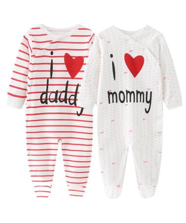 MAMIMAKA Baby Rompers Pajamas Cotton Jumpsuit Boys Girls Sleepsuit Long Sleeve Footed Bodysuits One-Piece Outfits 6-9 Months Two Pieces-2