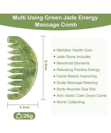 Leosense Green Jade Massage Comb - Handmade Trigger Point Massager for Full Body Relaxation - Natural Jade Gua Sha Scraping Therapy Tool for Facial Massage - Buy Online on GoSupps.com