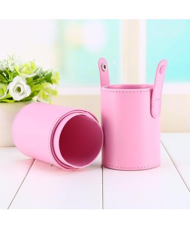 Pink PU Leather Makeup Brush Holder | Cylinder Organizer for 10-18 Brushes | Travel Case with Pocket & Buckle Design - Buy Online on GoSupps.com