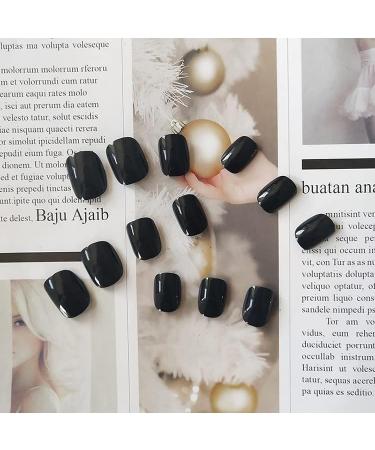 Press on Nails Short Round Fake Nails Black False Nails Gloss reusable Press on Nails Designs Acrylic Nails Press on Artificial Nails Stick on Nails For Women Girls 24Pcs - Buy Online on GoSupps.com