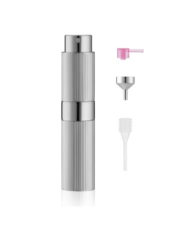 TOUREAL 8ML aluminum perfume atomizer replenished empty pinstripes perfume dust travel caterpillars bottle for on the go (silver)