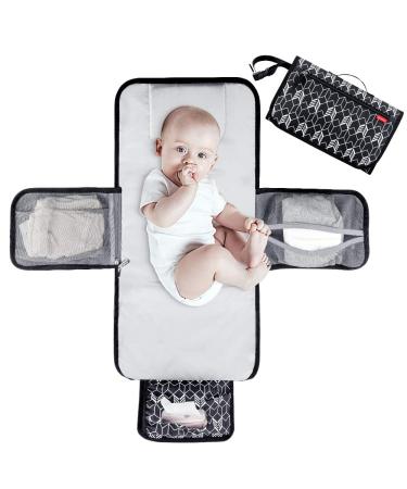 Lekebaby Portable Nappy Changing Mat Baby Travel Change Mat with Wipe-Pocket and Head Cushion Black B-Black