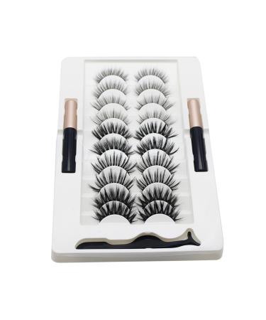 10 Pairs Magnetic Eyelashes And Eyeliner Kit Reusable 3D Magnetic False Lashes Extension No Needed For Makeup Magnetic Eyelash Kit Natural Look Magnetic Eyelash Kit With Applicator Tool