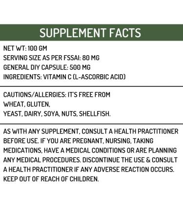 MI 100% Pure Organic Vitamin C Powder L Ascorbic Acid DIY Serum Making Face Care 100 gm - Buy Online on GoSupps.com