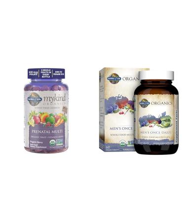 Garden of Life Organic Prenatal Gummies Multivitamin with Men's Once Daily Whole Food Multivitamin - 60 Tablets
