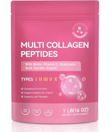 Multi Collagen Peptides Powder Types I II III V X 1 Pounds Unflavored with Biotin Hyaluronic Acid & Vitamin C Keto & Paleo Non-GMO Gluten-Free 1 Pound (Pack of 1) - Buy Online on GoSupps.com