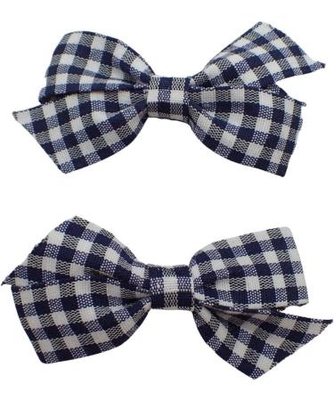Topkids Accessories 2pc Back to School Hair Bows Set Stylish Girls Clip-In Hair Bow Accessories Hair Clips Colourful School Hair Slide Girls Kids Children (8cm Gingham Check Navy) - Buy Online on GoSupps.com