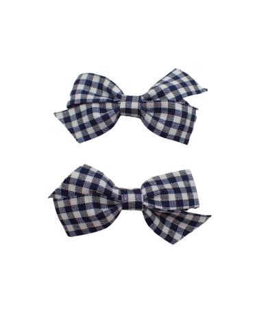 Topkids Accessories 2pc Back to School Hair Bows Set Stylish Girls Clip-In Hair Bow Accessories Hair Clips Colourful School Hair Slide Girls Kids Children (8cm Gingham Check Navy)