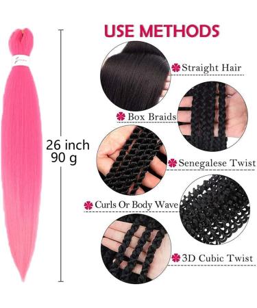 Pre-stretched Braiding Hair 6 Packs Kanekalon Synthetic Fiber itch Free Crochet EZ Braids Soft Yaki Texture Braiding Hair Extensions (Pink#) 26 Inch (Pack of 6) Pink# - Buy Online on GoSupps.com