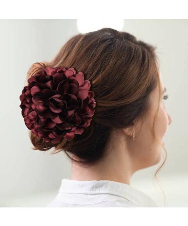 Cinaci 4 Pack Large Satin Flower Hair Bows with Hair Claws - Red Navy Blue Black Ribbon Fabric Barrettes for Women and Girls - Buy Online on GoSupps.com