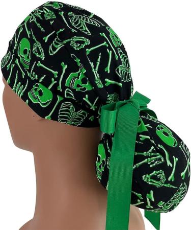 Glow in The Dark Skulls Ponytail Scrub Cap - Bouffant Surgical Hat for Women & Nurses - Buy Online on GoSupps.com