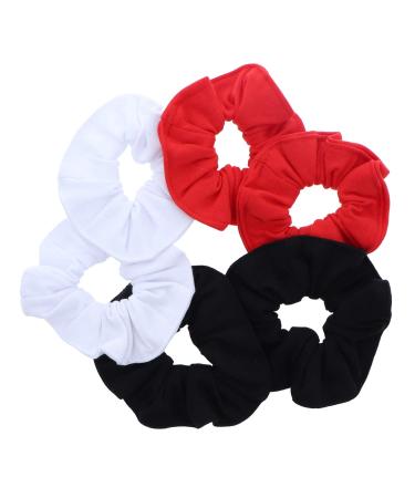 Large Solid Scrunchie - Set of 6-Black White Red