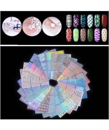 Kedejin Nail Stickers 24 Sheets DIY Nails Stamping Template Nail Stickers Irregular Grid Stencil Reusable Nail Art Vinyls Hollow Stickers - Buy Online on GoSupps.com