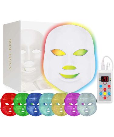Angel Kiss Led Face Mask Light Therapy  7 Color Blue & Red Light Therapy for Face  Led Facial Treatment Skin Care Photon Mask for Anti-Aging Wrinkle Removal Skin Rejuvenation  Best Gifts for Women White