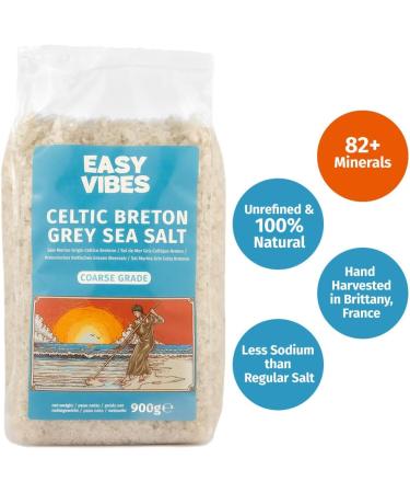 Easy Vibes - Celtic Salt - Breton Grey Sea Salt (900g) - Coarse Salt | Unrefined | Natural | Preservative Free - Buy Online on GoSupps.com