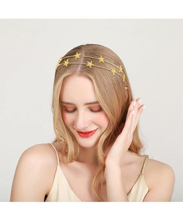 Gold Rhinestone Five-Pointed Star Headband Set - Elegant Bridal Hair Accessories - Buy Online on GoSupps.com