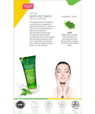 Vaadi Herbals Acne Face Wash Skin Cleanser Neem With Tea Tree Extract 4x60ml - Buy Online on GoSupps.com