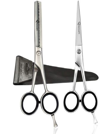 RUVANTI Professional Hair Cutting Scissors Kit/Thinning Shears/Barber/Hair Scissors Tools Set 6.5" Premium Japanese Stainless Steel Texturing Scissor/Thinning Scissors/Barber Scissors for Men/Women Grey Scissor & Thinning Set