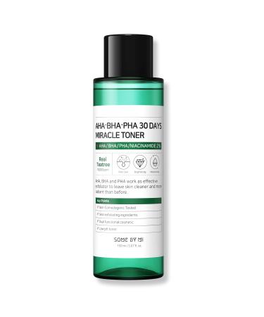 SOME BY MI AHA BHA PHA 30 Days Miracle Toner - 5.07Oz, 150ml - Made from Tea Tree Leaf Water for Sensitive Skin - Mild Exfoliating Daily Facial Toner - Acne, Sebum and Oiliness Care - Facial Skin Care Tea Tree 5.07 Fl Oz (Pack of 1)