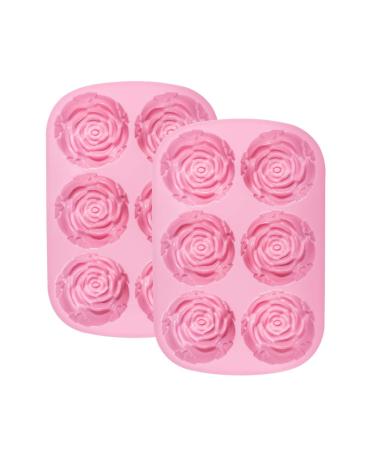 WANDIC Silicone Mold, 2 Pcs Rose Flower Decorating Mould, 6 Cavity Soap Making Mold Supplies for Soap Candle DIY Crafts
