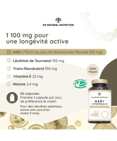 NAD+ Trans Resveratrol 1100 mg. Formule Liposomale avec Nicotinamide Riboside Niacine et Vitamine E. Boost M tabolisme Anti- ge et R paration Cellulaire. N2 Natural Nutrition - Buy Online on GoSupps.com