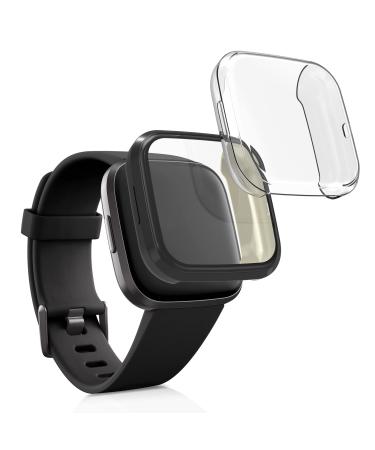 kwmobile Case Compatible with Fitbit Versa 2 (Set of 2) - Smart Watch/Fitness Tracker Cover - Black/Transparent black / transparent