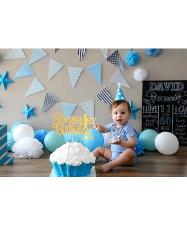 Happy 1st Birthday Cake Topper - Gold Glitter Baby One Birthday Cake Topper Girl Boy One Year Old Birthday Party Decoration First Birthday/Anniversary Party Cake Deciration Supplies 1gold - Buy Online on GoSupps.com