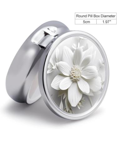 Buy Round Pill Box with White Flower Print - 3 Compartment Decorative Metal Pill Organizer - Portable Pocket Pill Case - Perfect for Travel - Style-38 - Buy Online on GoSupps.com