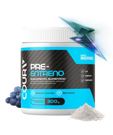 COURA Pre Workout Berries Flavor 300g - 10.5 Ounces - Protein Powder - Energy Boost - Supports Focus and Endurance - Cordyceps - Ideal for Athletes - Gluten-Free