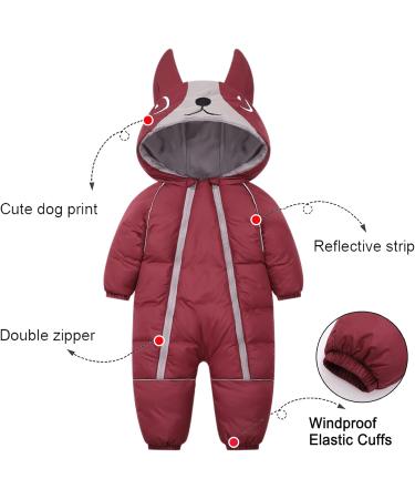 JiAmy Baby Girls' Snowsuit Romper | Winter Hooded Jumpsuit | Burgundy 18-24 Months - Buy Online on GoSupps.com