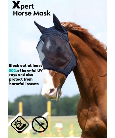 Horse Fly Mask Standard with Ears with Comfort Fleece padding UV Protection for horse Breathable(Cob Pony Full) Mesh Cob (M) Black - Buy Online on GoSupps.com