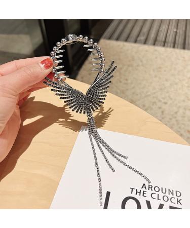 Angel Wings Rhinestone Hair Clips - Black Tassel Claw Clips for High Ponytail Styling - Buy Online on GoSupps.com