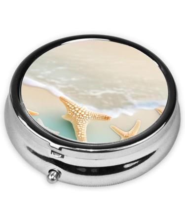 Beach Starfish Round Pill Box | 3-Compartment Portable Organizer for Travel | Ideal for Purse & Pocket - Buy Online on GoSupps.com