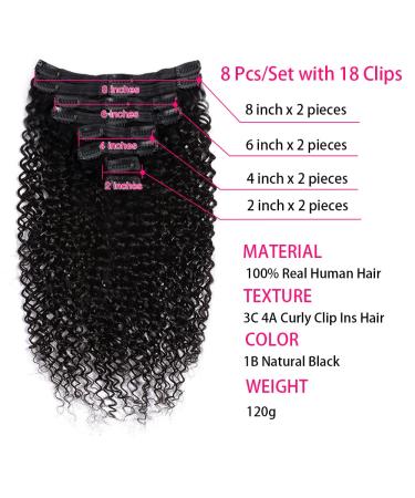 Graww 16 Inch Curly Clip in Hair Extensions for Black Women - Brazilian Remy 3C 4A Kinky Curly Real Human Hair - 120g/Set - Natural Black - 8Pcs 18Clips - Best for 3C 4A Curl Patterns - Buy Online on GoSupps.com