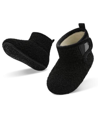 JOINFREE Baby Girls Boys House Shoes Baby Slippers with Non-Slip Rubber Sole Toddlers Cozy Home Booties 6/6.5 UK Child Black