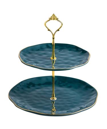 SHAOHUASC European Ceramic Double-Layer Skewer Plate Dessert Plate Cake Plate Flat Plate Jewelry Display Stand
