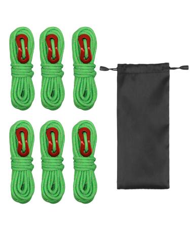 KRATARC 4m Outdoor Guy Lines Tent Cords Lightweight Camping Rope with Aluminum Guylines Adjuster Tensioner Pouch for Tent Tarp Canopy Shelter Camping Hiking Backpacking (Green- 6pcs)