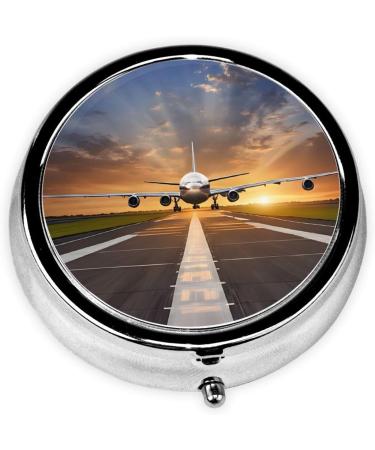Buy Airport Print Round Pill Box - 3 Compartment Mini Travel Medicine Organizer Decorative Pocket Purse for Vitamins & Tablets - Buy Online on GoSupps.com