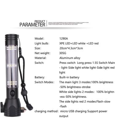 10 in 1 Flashlight Car LED Flashlight for Emergencies Window Breaker Seatbelt Cutter Multifunction Solar Flashlights USB Rechargeable 7 Modes Flashlight Red - Buy Online on GoSupps.com