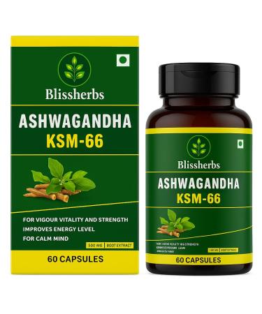 Blissherbs Ashwagandha KSM-66 Root Extract 500mg 60 Veg Capsules 5% Withanolides Stress Support & Energy Supplement Ashwagandha KSM-66 | 100% Pure Root Extract | Premium Herbal Supplement