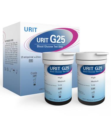 URIT 50 Pack Blood Glucose Test Strips for URIT U-10. 2 Boxes Total 25 Test Strips Per Box. (Includes 50 Test Strips and 50 lancets.)