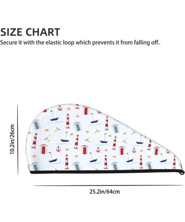 Quick-Dry Hair Towel Wrap with Button | Nautical Lighthouse Sailboat Design | Best Hair Drying Towel Turban for Speedy Hair Care - Buy Online on GoSupps.com
